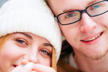 portrait of happy couple at winter