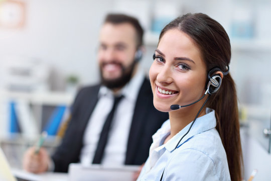 Pretty woman in call center