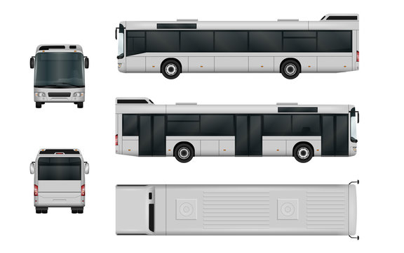 City bus vector template. The ability to easily change the color. All sides in groups on separate layers. View from side, back, front and top.