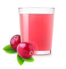 Isolated cranberry water. Glass of vitamin cranberry drink isolated on white background with clipping path
