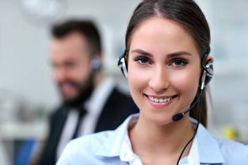 Pretty woman in call center