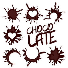 Collection realistic hot chocolate drop shape splash. Banner set hot chocolate dessert liquid splat. Vector illustration. Tasty trendy picture.