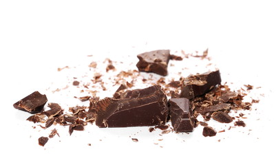 chocolate bars chopped isolated on white