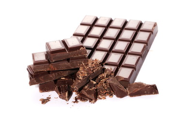 chocolate bars chopped isolated on white