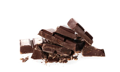 chocolate bars chopped isolated on white