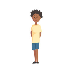Shy Black Young Boy In T-shirt And Shorts,Part Of Family Members Series Of Cartoon Characters