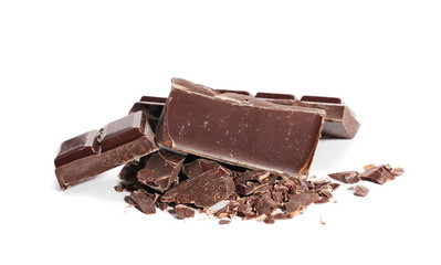 chocolate bars chopped isolated on white