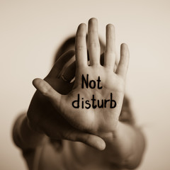 sing Not disturb on the palm of hand
