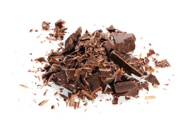 chocolate bars chopped isolated on white