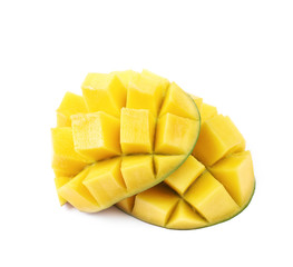 Sliced and cut mango fruit isolated