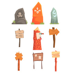 Pointers, Direction Plates And Mortal Danger Indicators Set Of Video Game Template Elements