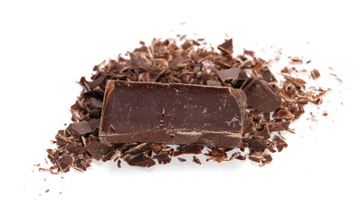 chocolate bars chopped isolated on white