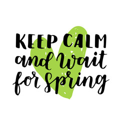 Vector seasonal greeting card of hand-written spring brush lettering. Spring collection black ink and green floral elements on white isolated background. Trendy greenery color of spring 2017.