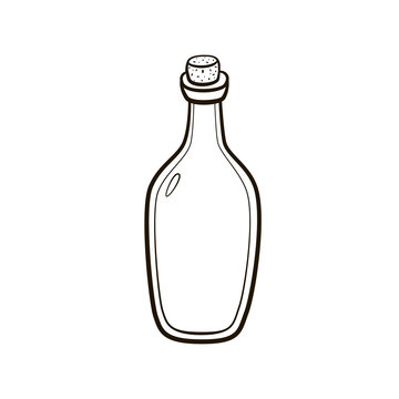 Old fashioned  vintage bottle hand drawing on white background
