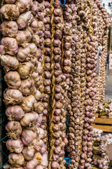 Garlic chains at a market in Mexico