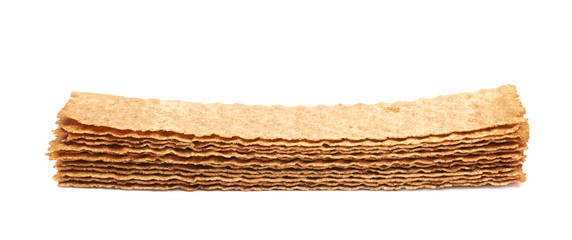 Pile of crispy bread chips isolated