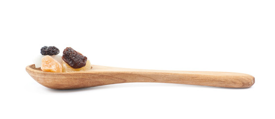 Spoon of nuts and dried fruits