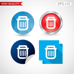 Colored icon or button of bucket or delete symbol with background
