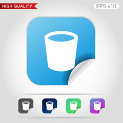 Colored icon or button of bucket or delete symbol with background
