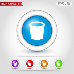 Colored icon or button of bucket or delete symbol with background
