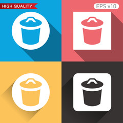 Colored icon or button of bucket or delete symbol with background