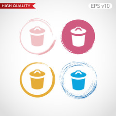 Colored icon or button of bucket or delete symbol with background