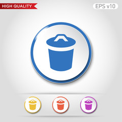 Colored icon or button of bucket or delete symbol with background