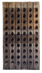 Old wood wine rack. Vertical.