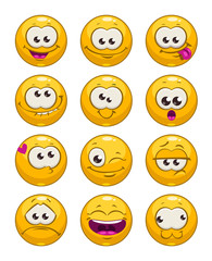 Funny cartoon yellow faces set.
