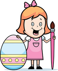 Cartoon Girl Painting Easter Egg