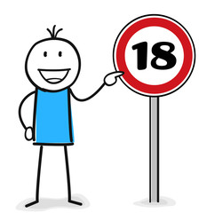 Schild achtzehnter Geburtstag mit Figur