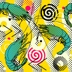 Shrimps. Seamless pattern background. Shrimps hand-drawn sketch