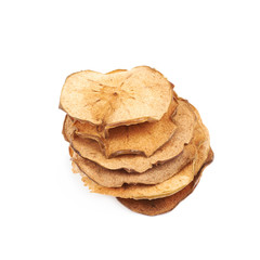 Dried slice of apple chips isolated