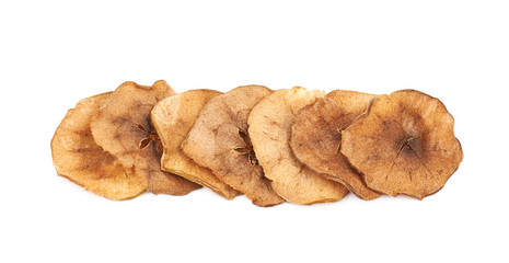 Dried slice of apple chips isolated