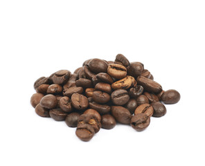 Pile of roasted coffee beans isolated