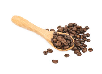 Pile of roasted coffee beans isolated