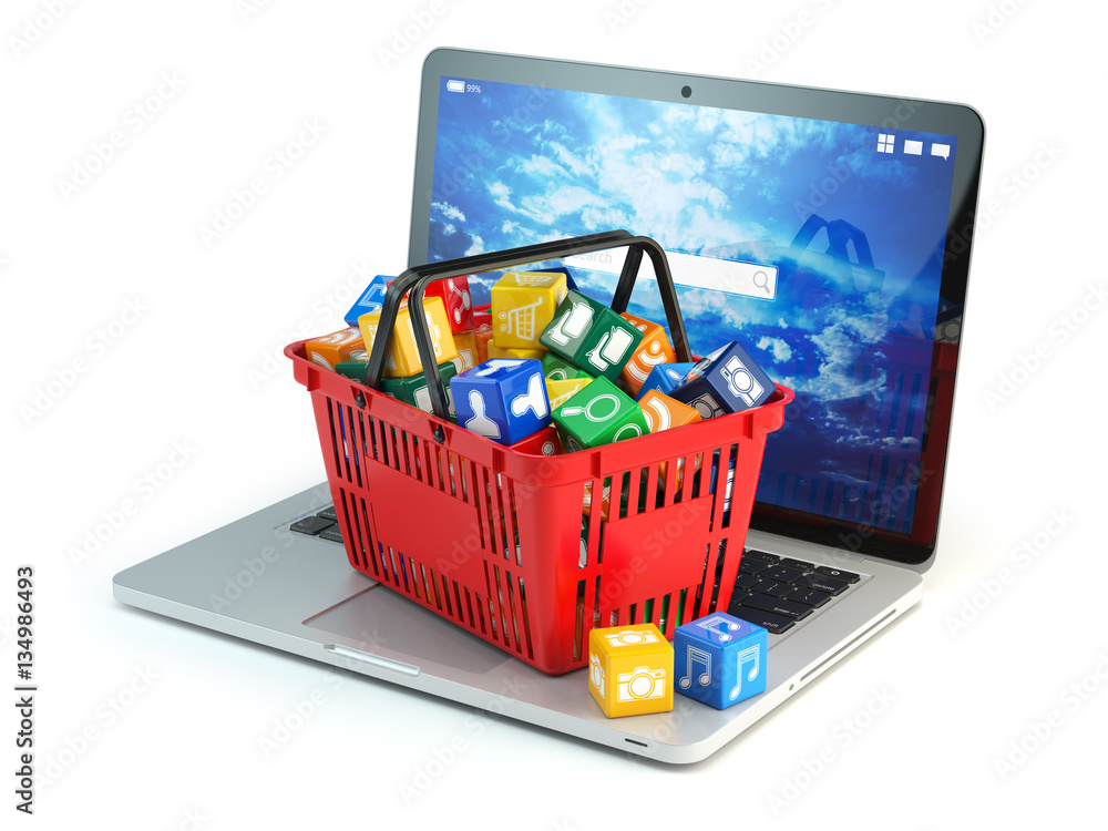 Aufkleber Laptop computer application software icons in the shopping baske