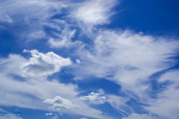 summer landscape, blue sky, cumulus clouds, nature, weather phenomena