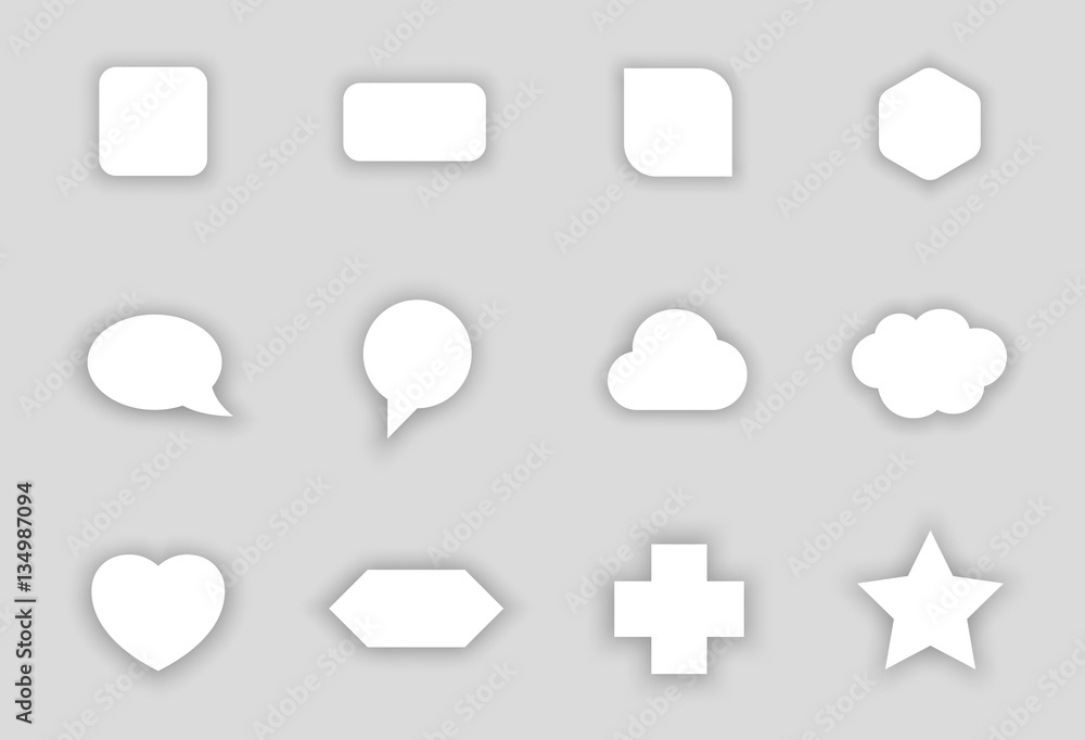 Poster vector set of flat white generic icon shapes with shadows b