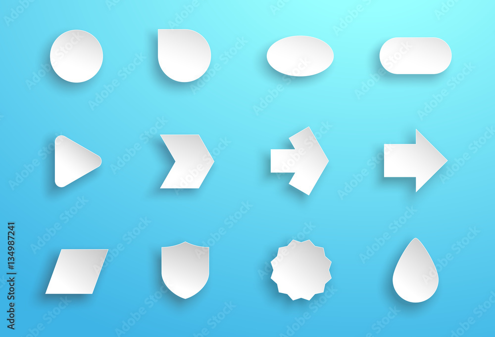 Poster vector set of 3d white generic icon shapes with shadows a