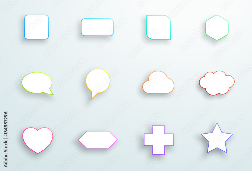 Poster vector set of 3d outline generic icon shapes with shadows b