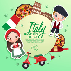 Traveling Europe : Italy Tourist Attractions : Vector Illustration