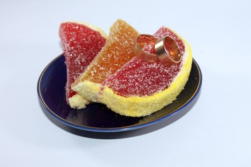 candied fruit on a plate and RING