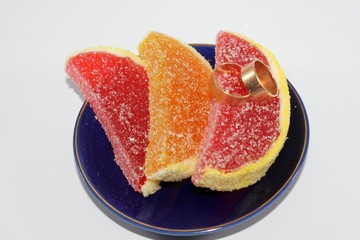 candied fruit on a plate and RING
