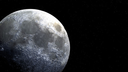 Full moon globe from space with sunlight, close up