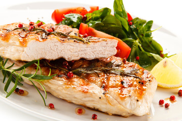 Grilled steaks and vegetables 