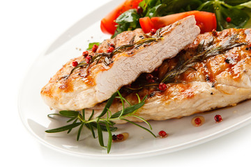 Grilled steaks and vegetables 