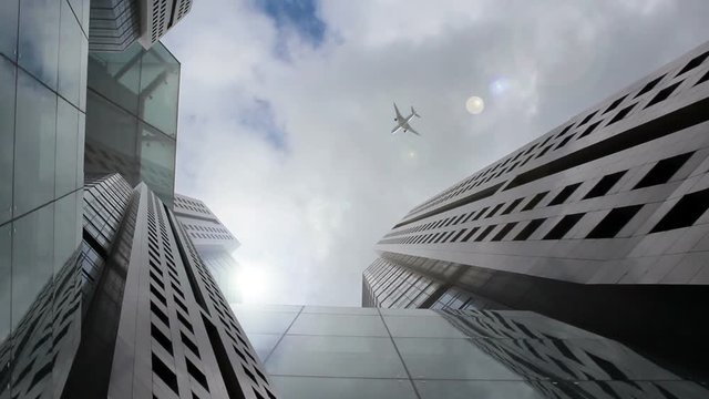 Skyscrapers and Airplane
