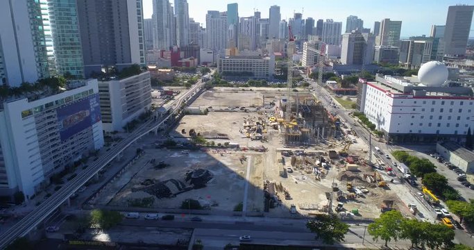 Aerial drone video Downtown Miami construction sites