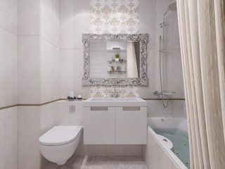 3d illustration of a design bathroom interior in classic style
